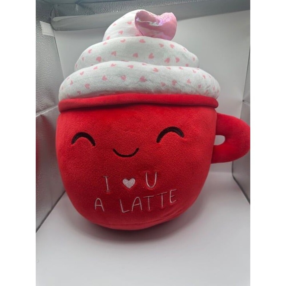 Linzy Plush Red Latte Cup with Heart Top ‘I Love You A Latte’ Valentine Toy